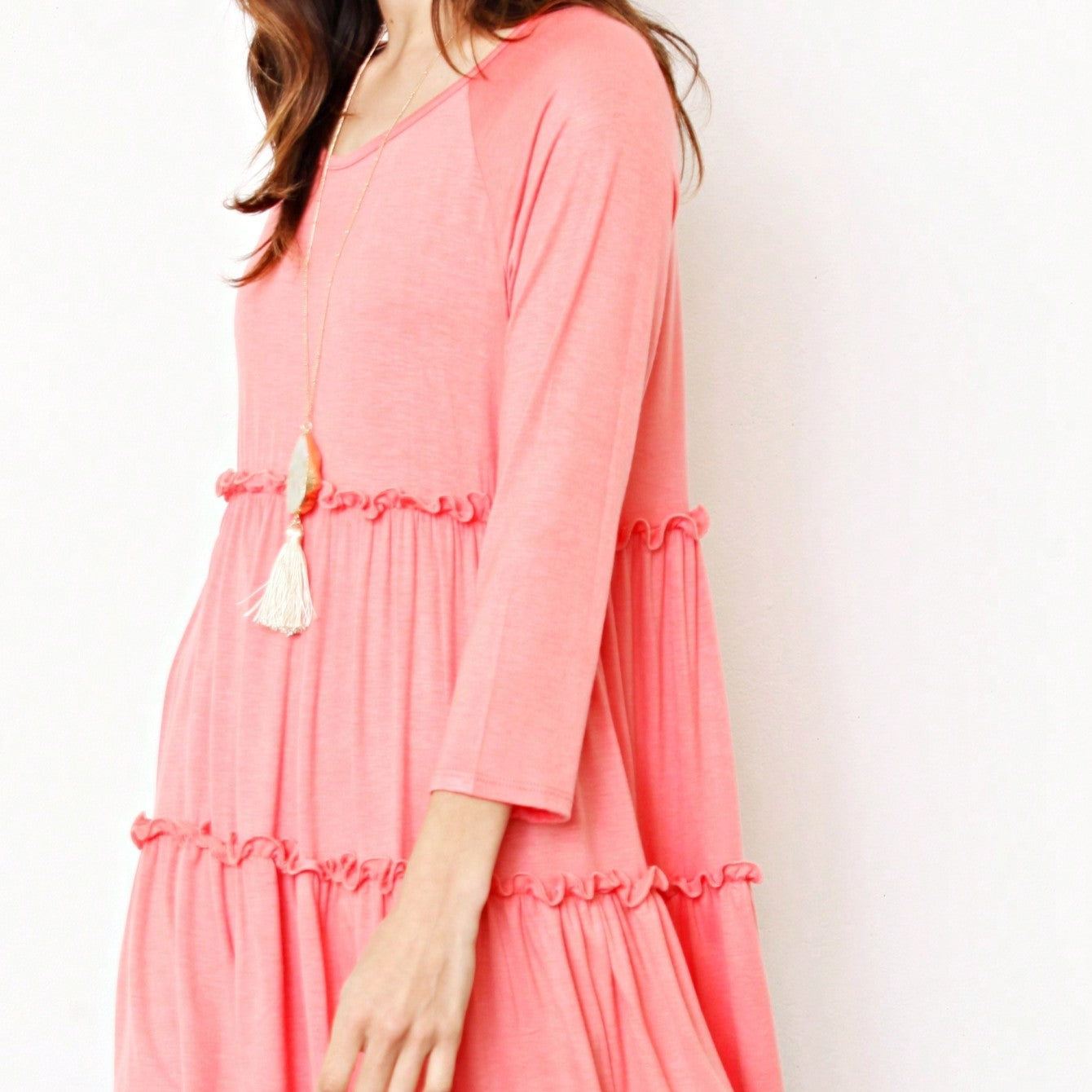 Boho Vacation Retro  Tiered Long Dress Navy Burgundy Black Khaki Ruffle Flutter Sleeve