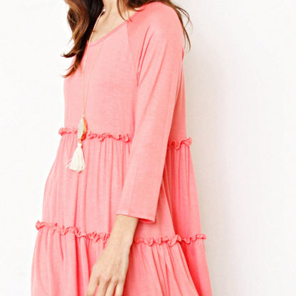 Boho Vacation Retro  Tiered Long Dress Navy Burgundy Black Khaki Ruffle Flutter Sleeve