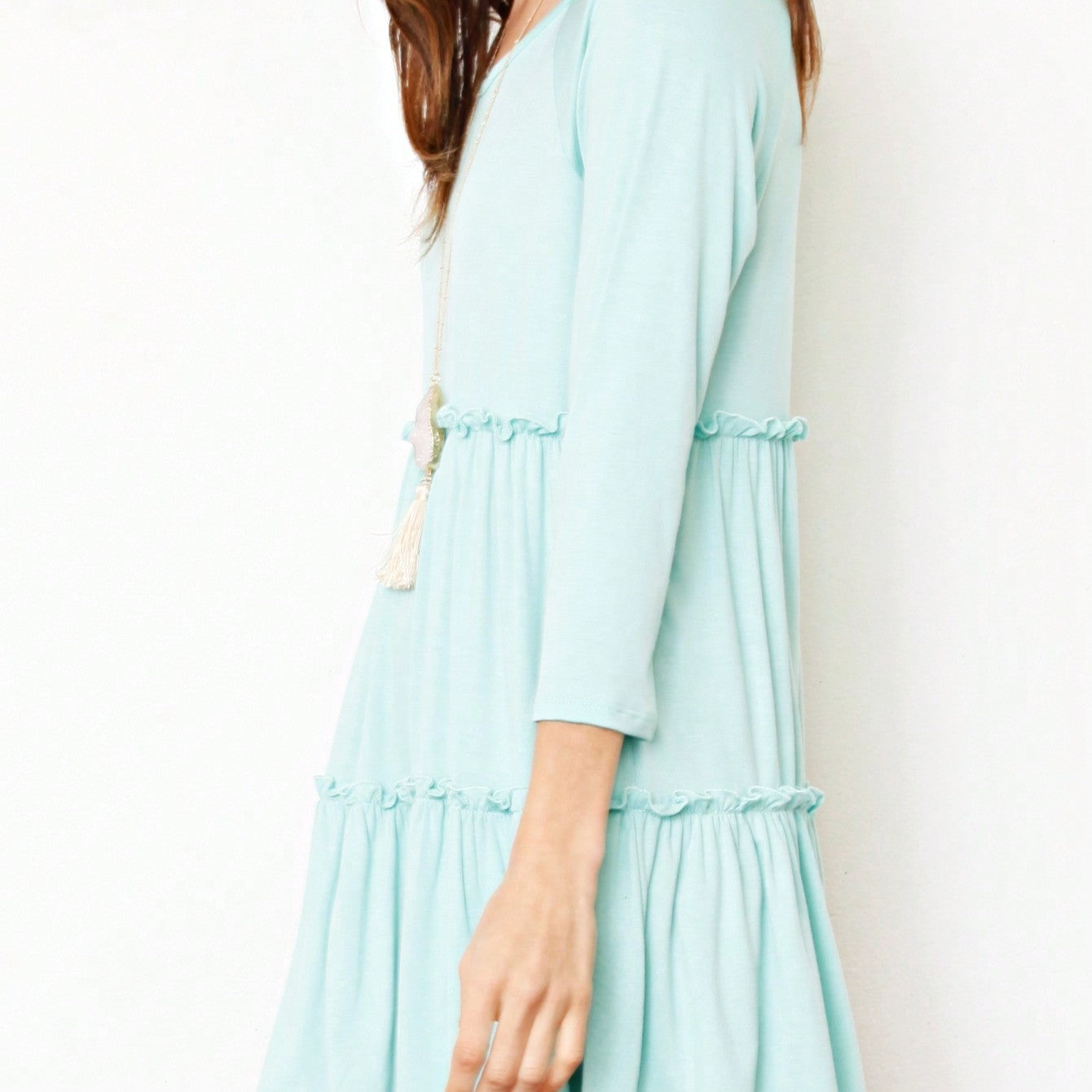 Boho Vacation Retro  Tiered Long Dress Navy Burgundy Black Khaki Ruffle Flutter Sleeve