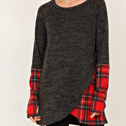 Boho Retro 90's Vintage Preppy Aline Baby Doll Checkered Cotton Top Blouse Cozy Plaid Fall Winter Tunic
