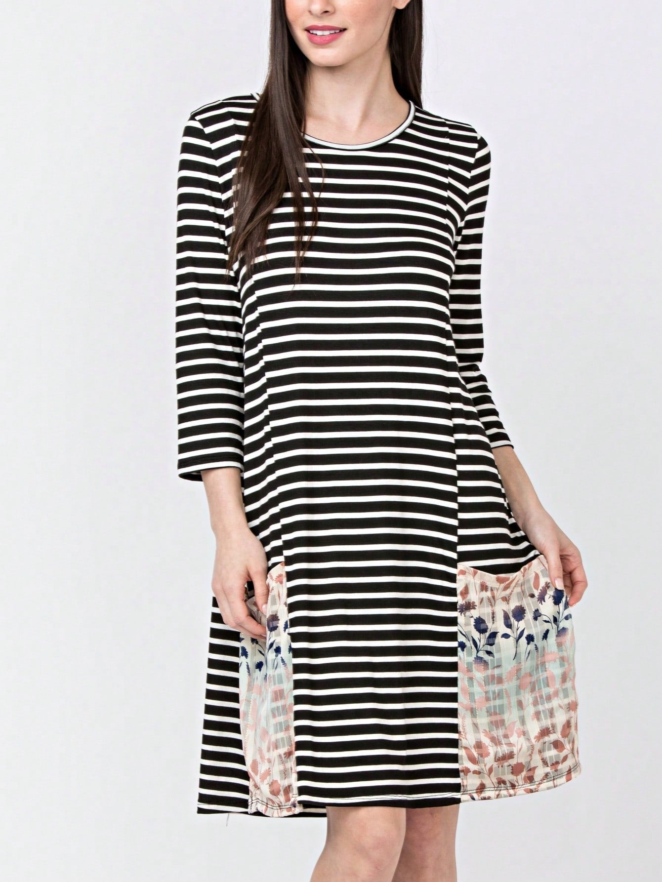 Boho Retro Black Navy Contrast Floral Aline Mini Dress