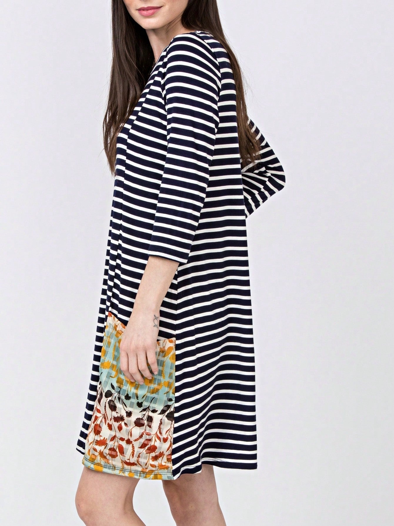 Boho Retro Black Navy Contrast Floral Aline Mini Dress