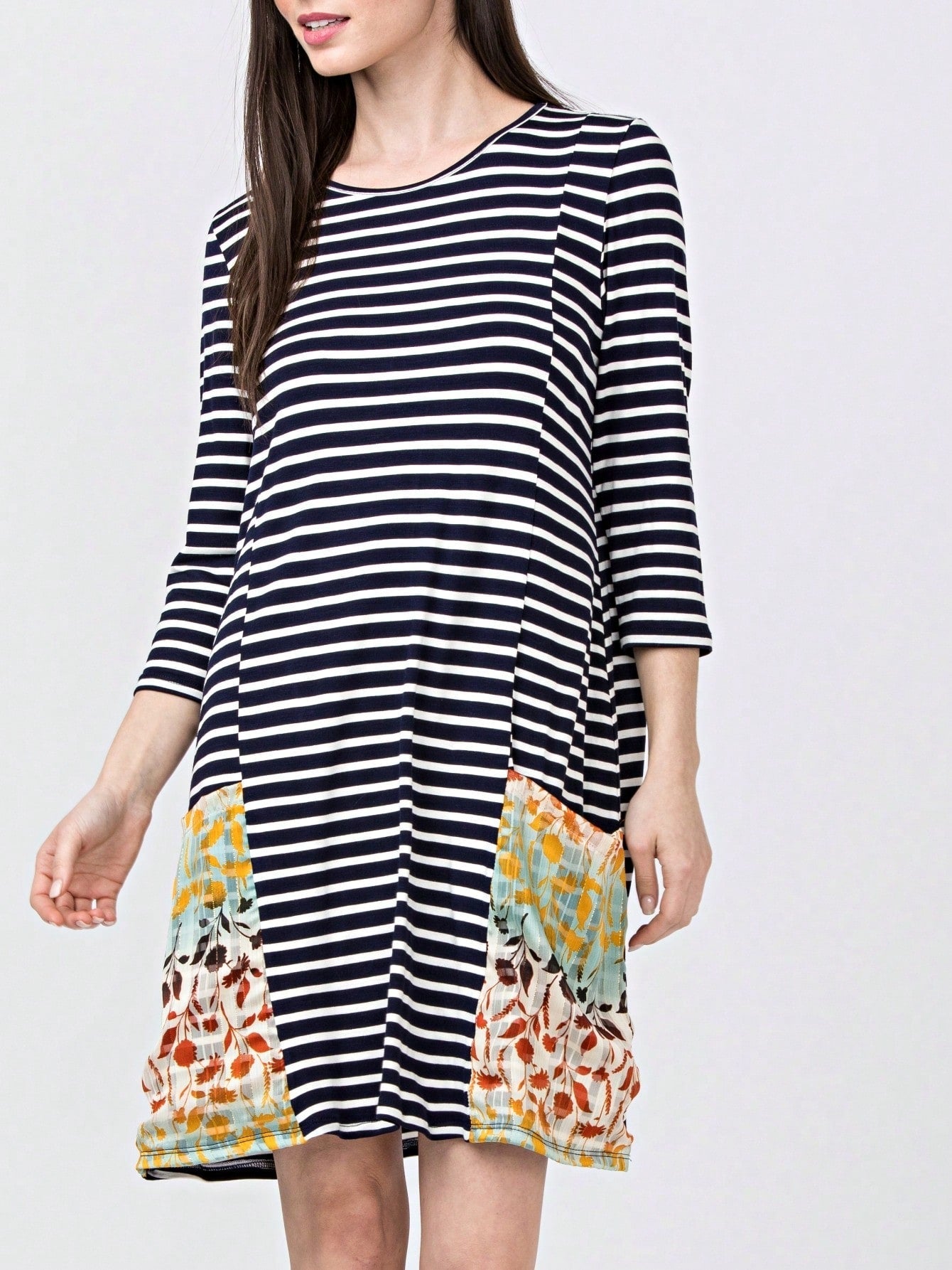 Boho Retro Black Navy Contrast Floral Aline Mini Dress