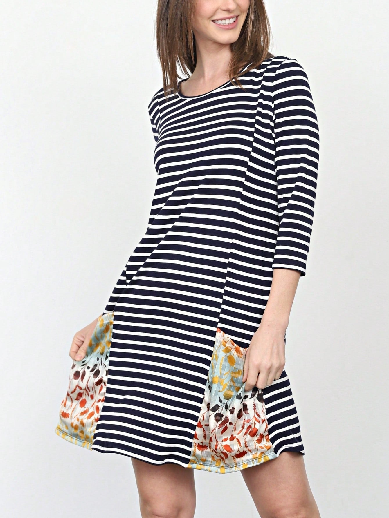 Boho Retro Black Navy Contrast Floral Aline Mini Dress