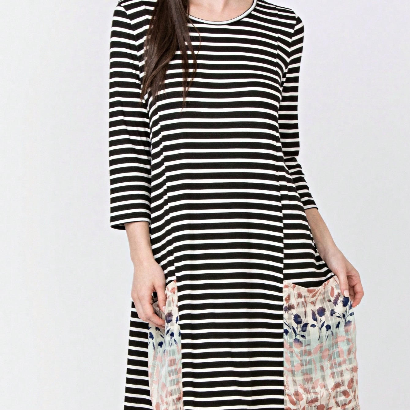 Boho Retro Black Navy Contrast Floral Aline Mini Dress