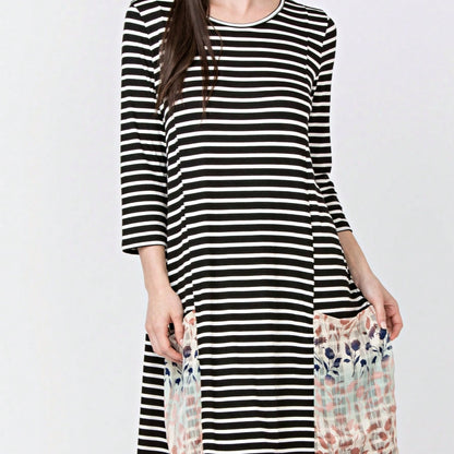 Boho Retro Black Navy Contrast Floral Aline Mini Dress