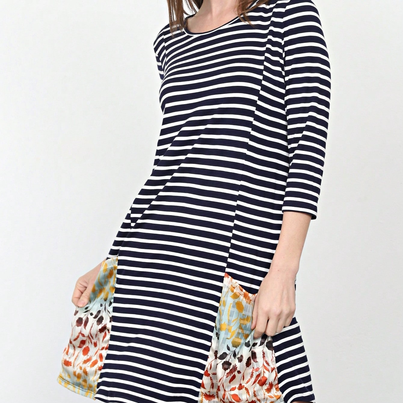Boho Retro Black Navy Contrast Floral Aline Mini Dress