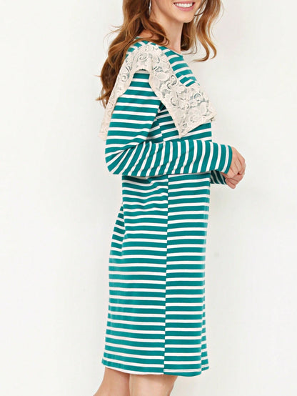 Boho Retro Classic Cap Sleeve Raglan Contrast  Stripe Green Red Navy Pink Grey Tunic Dress