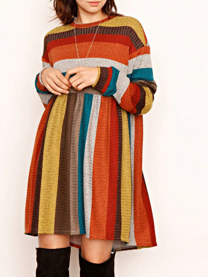 Boho Retro Half Balloon Puff Sleeve   Tunic Dress