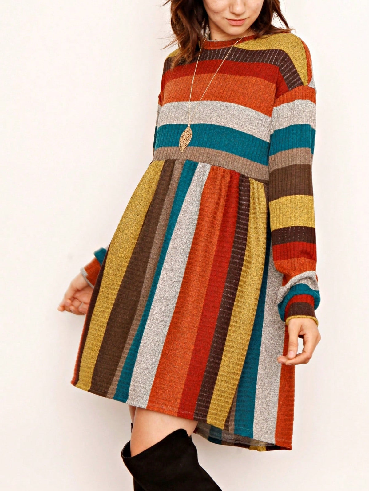 Boho Retro Half Balloon Puff Sleeve   Tunic Dress