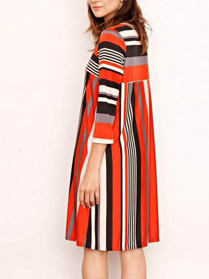 Boho Retro Half Balloon Puff Sleeve   Tunic Dress