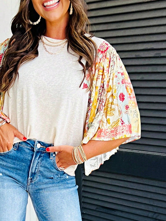Boho Retro Vintage 90's Vibe Cotton Drop Shoulder Over Size Punching Floral Blue Stripe  Knit  Top Pull Over Sweater Sweat Shirt