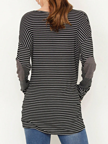 Boho Retro 60's Vintage Tulip Petal Hem Contrast Binding Brushed Soft Stripe Raglan Sleeve Tunic Top