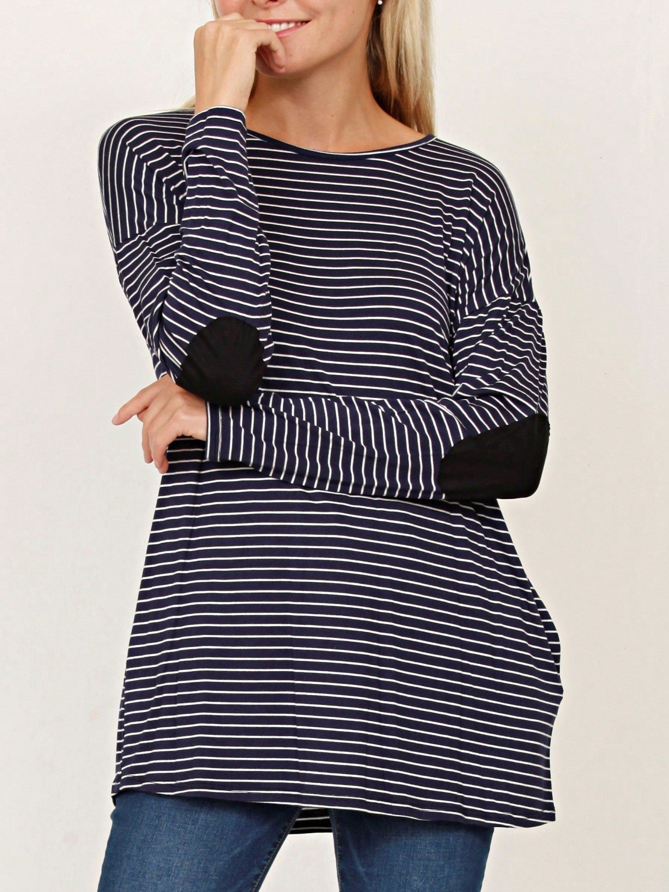 Boho Retro 60's Vintage Tulip Petal Hem Contrast Binding Brushed Soft Stripe Raglan Sleeve Tunic Top
