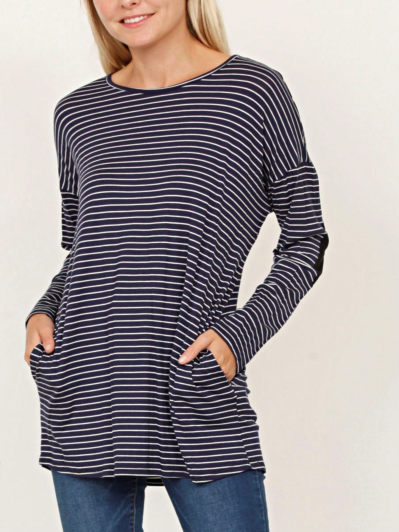 Boho Retro 60's Vintage Tulip Petal Hem Contrast Binding Brushed Soft Stripe Raglan Sleeve Tunic Top