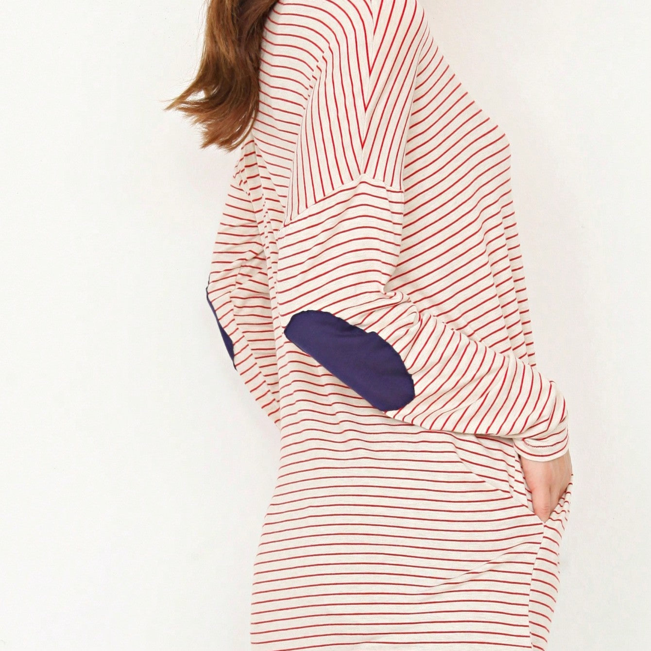 Boho Retro 60's Vintage Tulip Petal Hem Contrast Binding Brushed Soft Stripe Raglan Sleeve Tunic Top