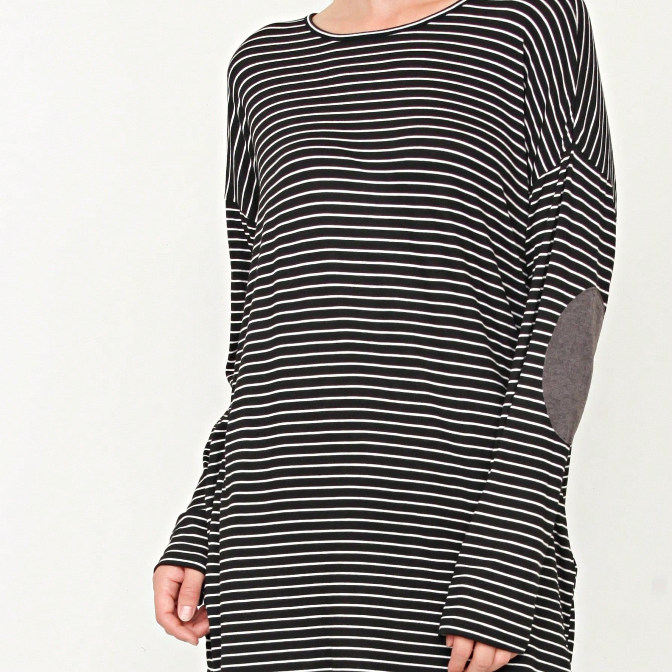 Boho Retro 60's Vintage Tulip Petal Hem Contrast Binding Brushed Soft Stripe Raglan Sleeve Tunic Top