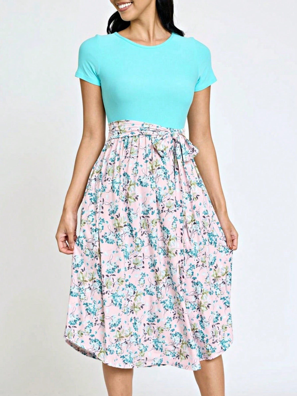 Boho Retro Classic Short Sleeve Contrast  Stripe Green Red Blue Black Midi Dress With Sash  | S-3X