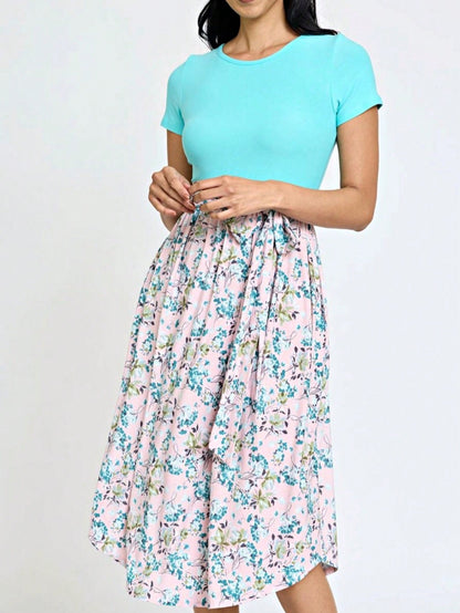 Boho Retro Classic Short Sleeve Contrast  Stripe Green Red Blue Black Midi Dress With Sash  | S-3X