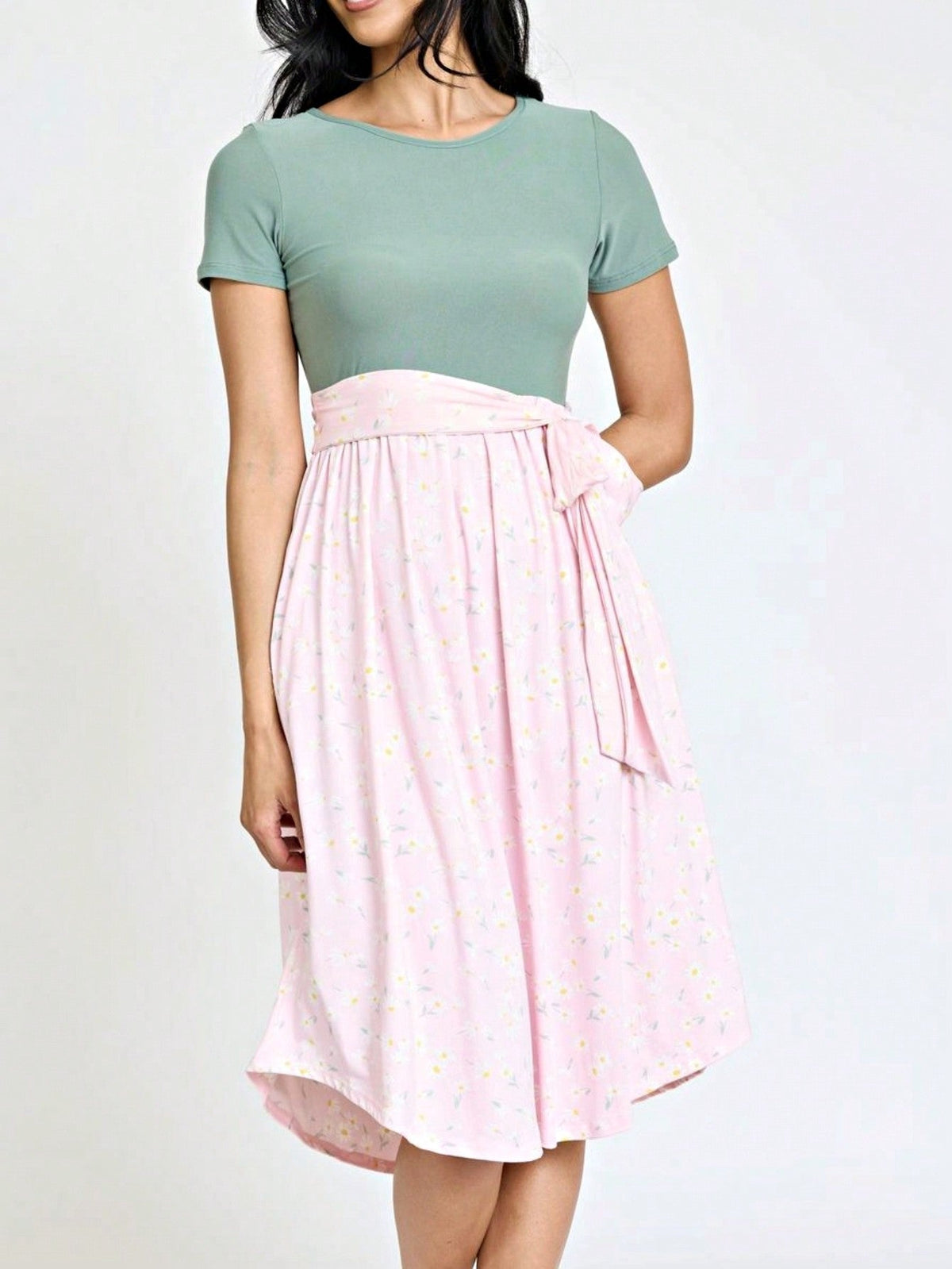 Boho Retro Classic Short Sleeve Contrast  Stripe Green Red Blue Black Midi Dress With Sash  | S-3X
