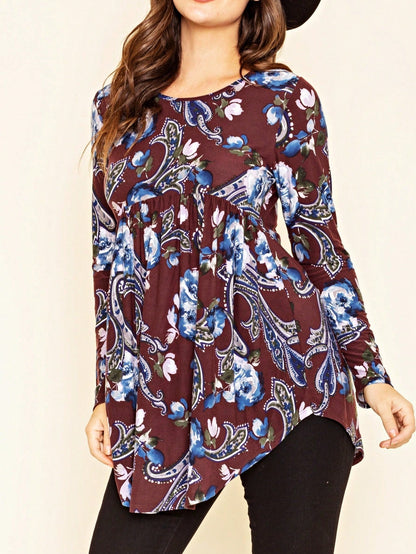 Boho Vintage Black  Charcoal Quilted PatchWork Pattern Raglan Ruffle Flare Sleeve Tunic Blouse Top Small To 3XL Plus