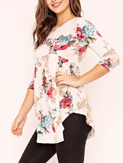 Boho Vintage Black  Charcoal Quilted PatchWork Pattern Raglan Ruffle Flare Sleeve Tunic Blouse Top Small To 3XL Plus