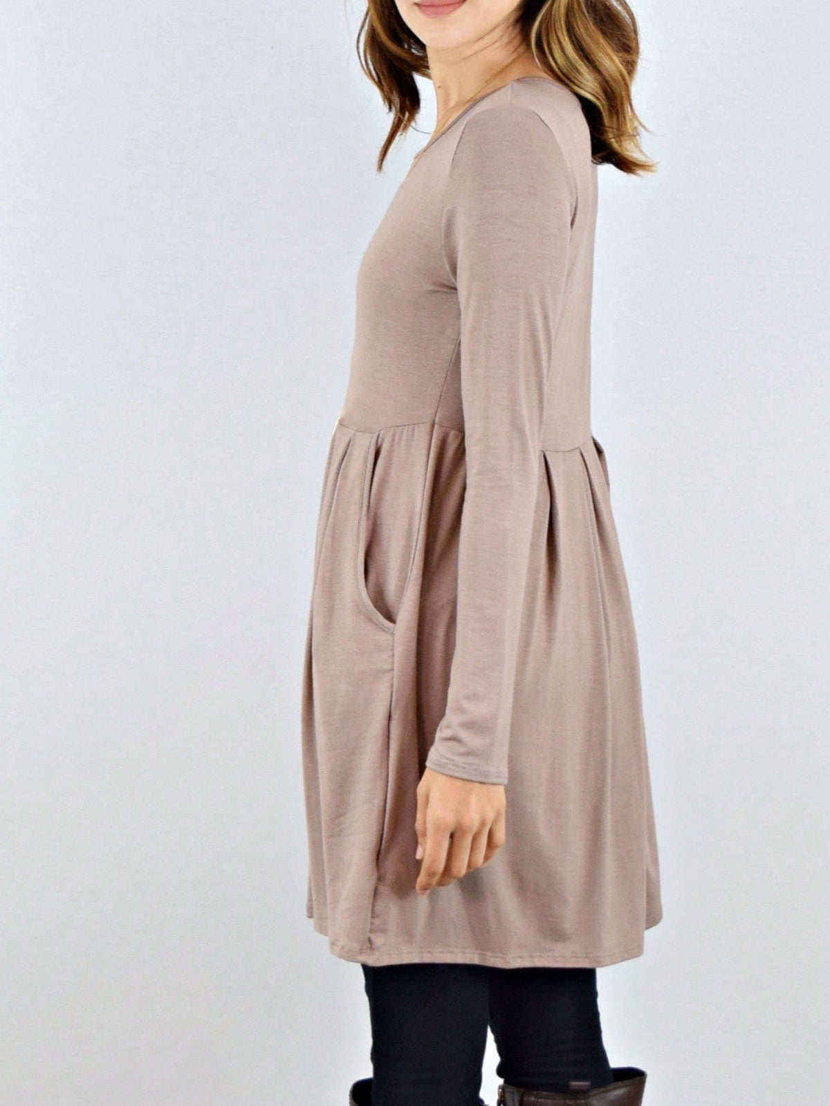 Boho Retro Rayon Cool Soft Summer Cuff Short Sleeve Crew Neck T Shirt Mini Dress Tunic With Pockets