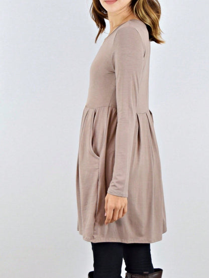 Boho Retro Rayon Cool Soft Summer Cuff Short Sleeve Crew Neck T Shirt Mini Dress Tunic With Pockets
