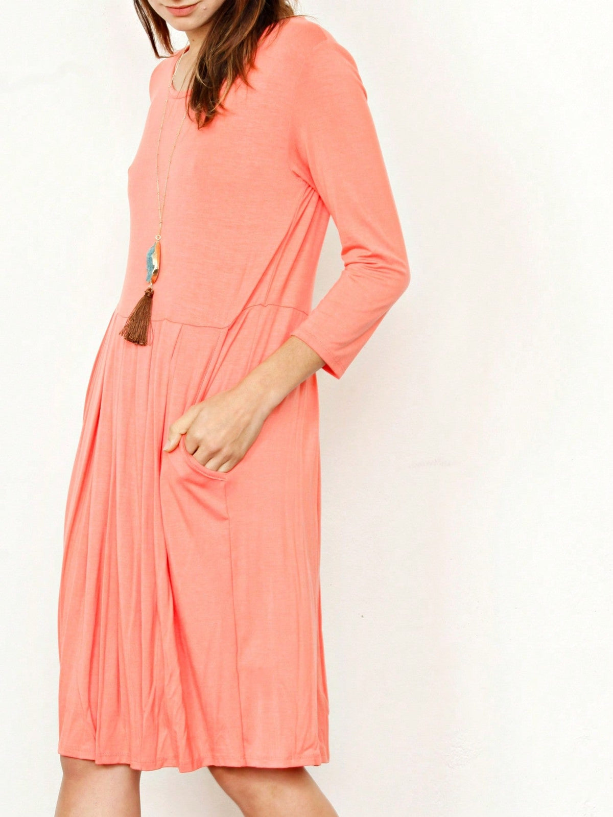 Boho Retro Rayon Cool Soft Summer Cuff Short Sleeve Crew Neck T Shirt Mini Dress Tunic With Pockets