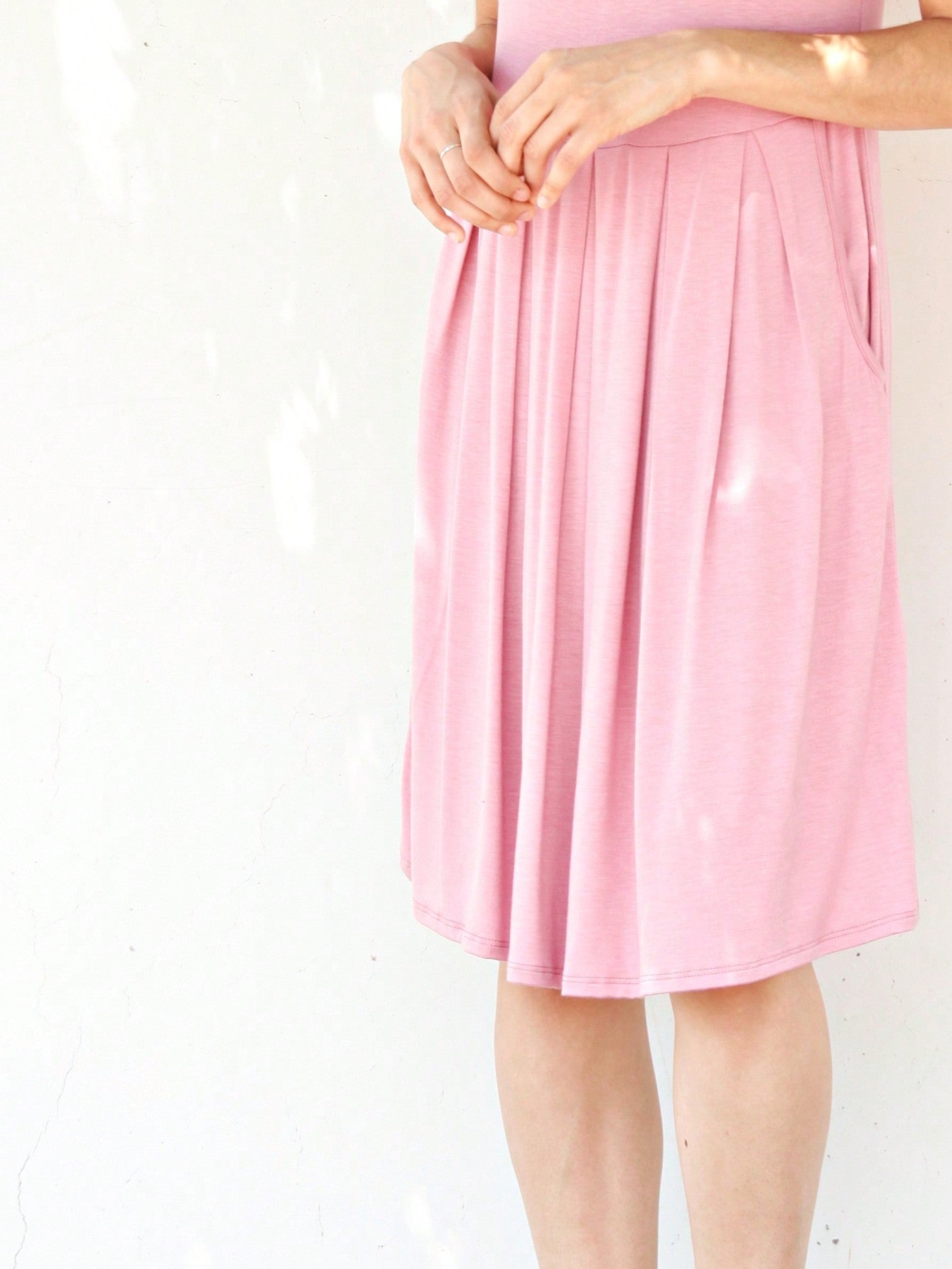 Boho Retro Rayon Cool Soft Summer Cuff Short Sleeve Crew Neck T Shirt Mini Dress Tunic With Pockets