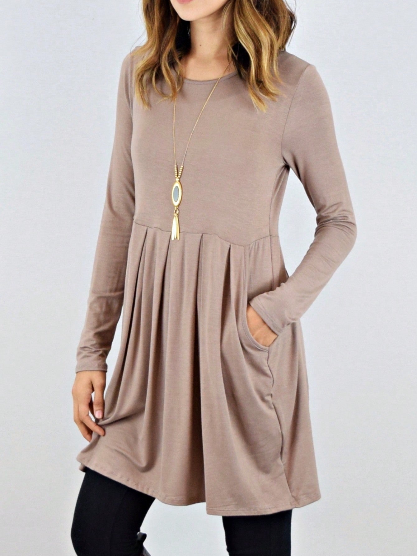 Boho Retro Rayon Cool Soft Summer Cuff Short Sleeve Crew Neck T Shirt Mini Dress Tunic With Pockets