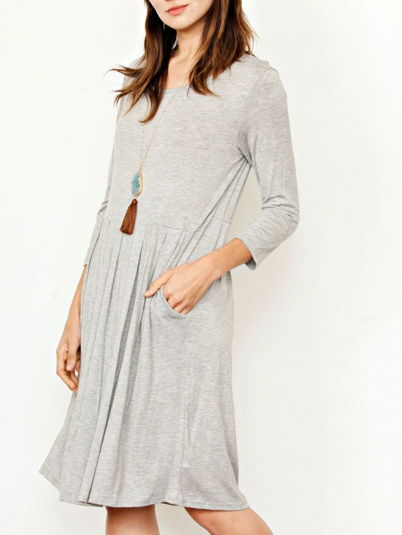 Boho Retro Rayon Cool Soft Summer Cuff Short Sleeve Crew Neck T Shirt Mini Dress Tunic With Pockets