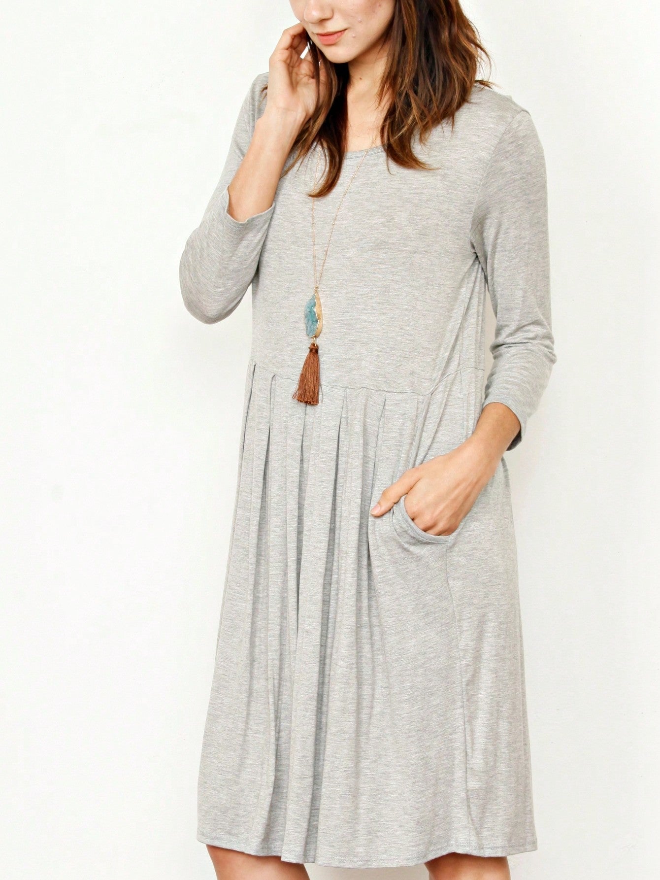 Boho Retro Rayon Cool Soft Summer Cuff Short Sleeve Crew Neck T Shirt Mini Dress Tunic With Pockets