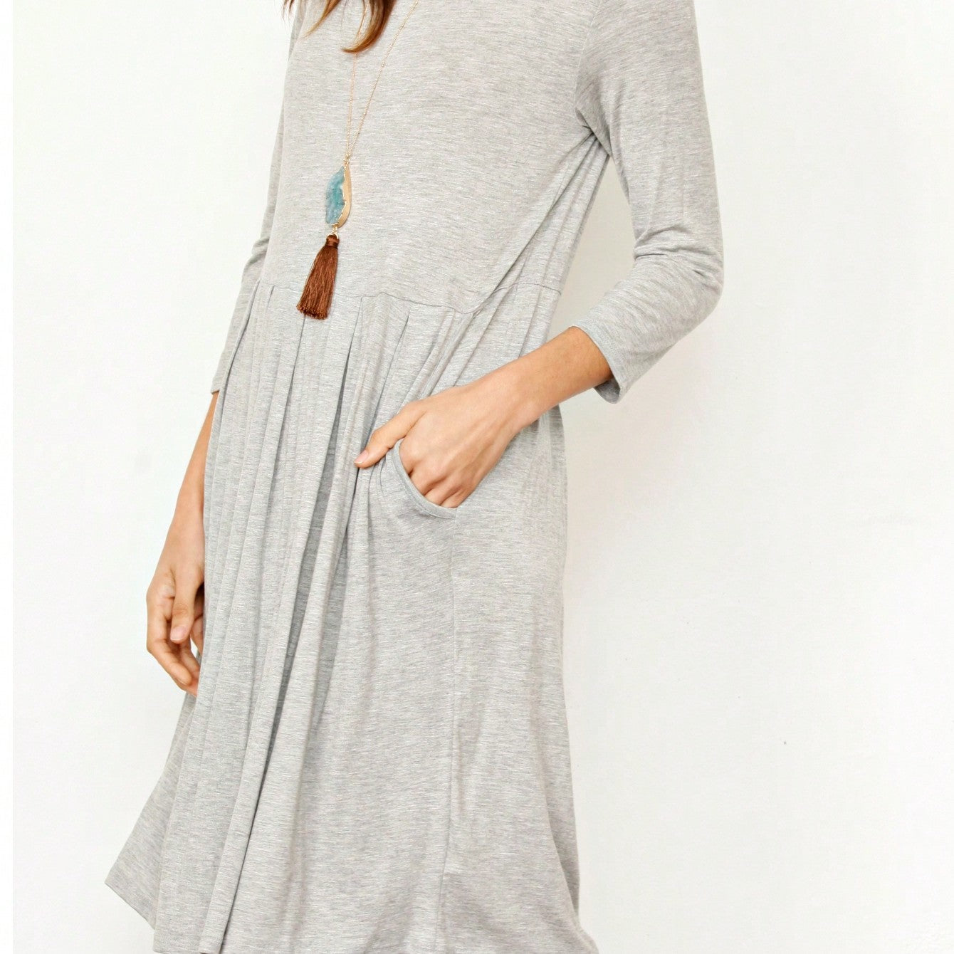 Boho Retro Rayon Cool Soft Summer Cuff Short Sleeve Crew Neck T Shirt Mini Dress Tunic With Pockets