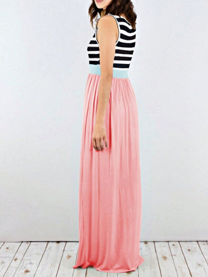 Multi Stripe Orange, Green, And Mint Sleeveless Maxi Dress With Pocket | S-3X