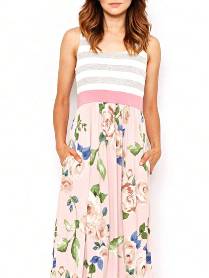 Multi Stripe Orange, Green, And Mint Sleeveless Maxi Dress With Pocket | S-3X