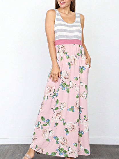 Multi Stripe Orange, Green, And Mint Sleeveless Maxi Dress With Pocket | S-3X