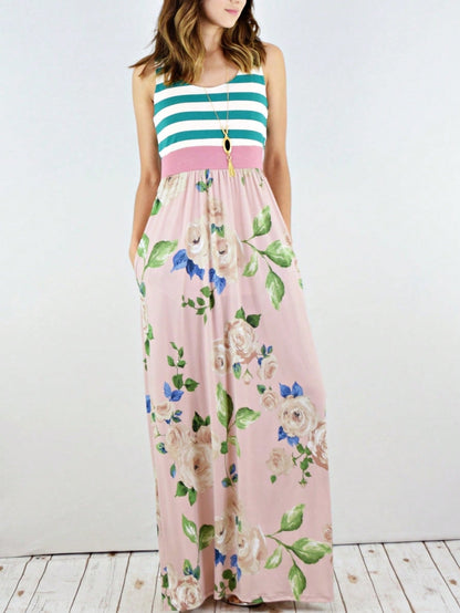 Multi Stripe Orange, Green, And Mint Sleeveless Maxi Dress With Pocket | S-3X
