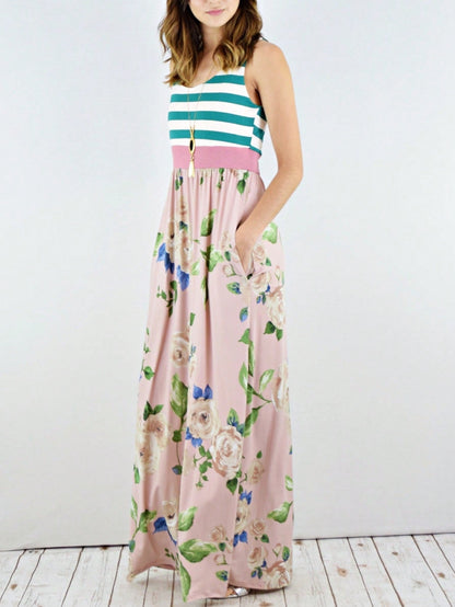 Multi Stripe Orange, Green, And Mint Sleeveless Maxi Dress With Pocket | S-3X