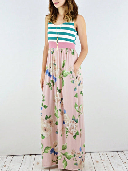 Multi Stripe Orange, Green, And Mint Sleeveless Maxi Dress With Pocket | S-3X