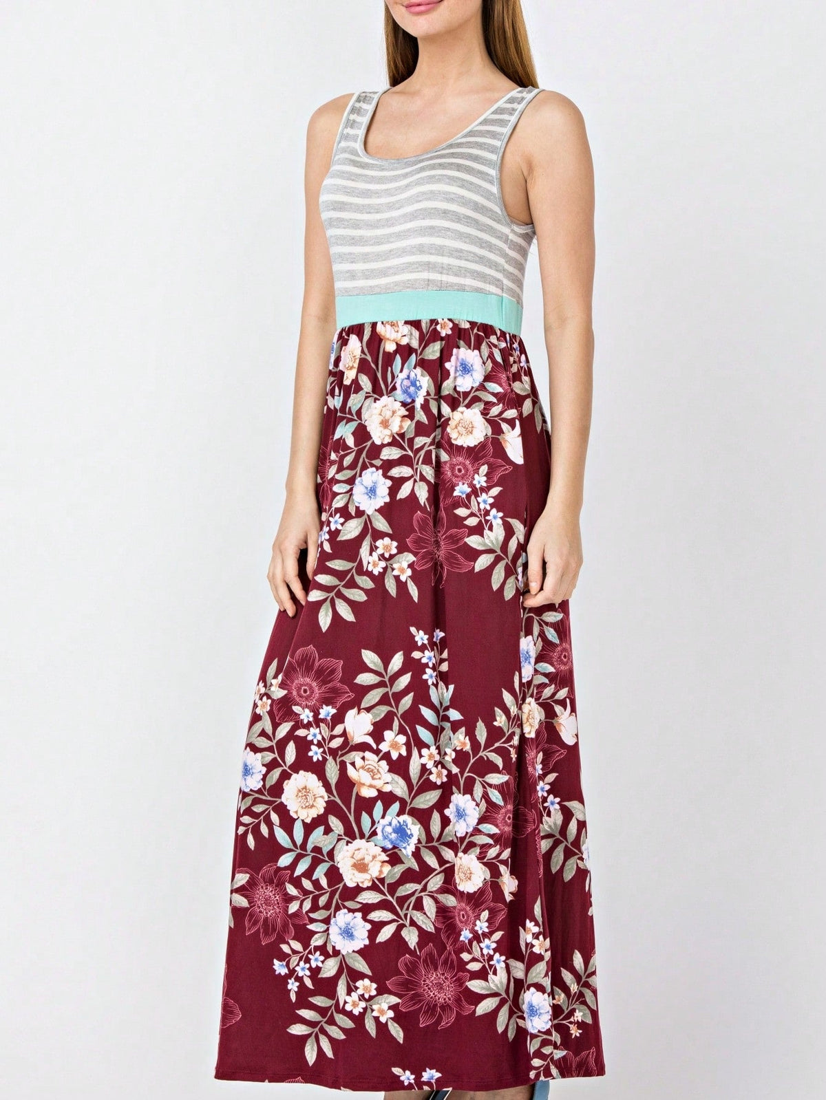 Multi Stripe Orange, Green, And Mint Sleeveless Maxi Dress With Pocket | S-3X