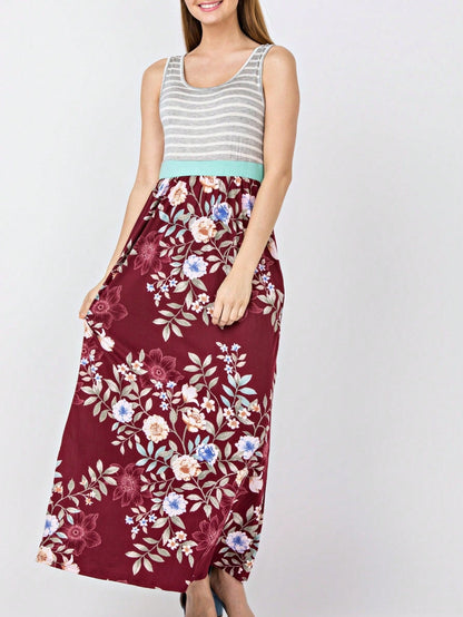 Multi Stripe Orange, Green, And Mint Sleeveless Maxi Dress With Pocket | S-3X