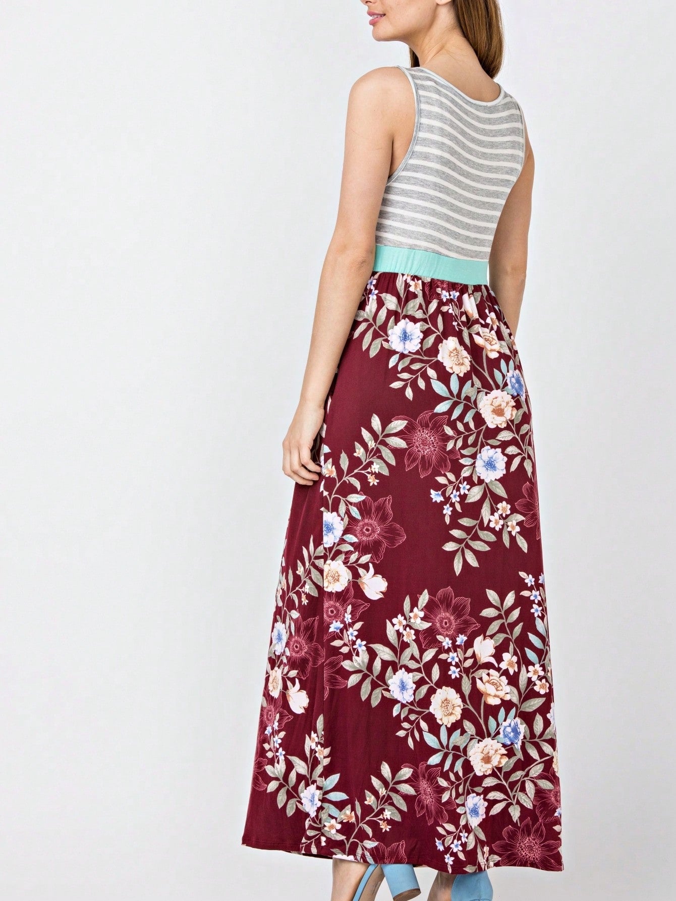 Multi Stripe Orange, Green, And Mint Sleeveless Maxi Dress With Pocket | S-3X