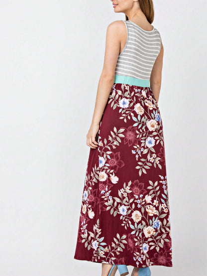 Multi Stripe Orange, Green, And Mint Sleeveless Maxi Dress With Pocket | S-3X