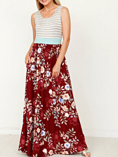 Multi Stripe Orange, Green, And Mint Sleeveless Maxi Dress With Pocket | S-3X