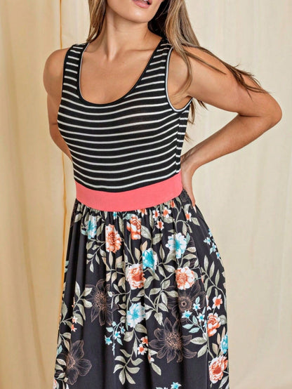 Multi Stripe Orange, Green, And Mint Sleeveless Maxi Dress With Pocket | S-3X