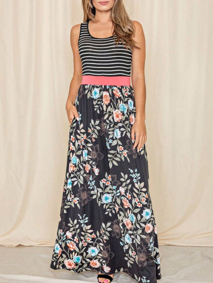 Multi Stripe Orange, Green, And Mint Sleeveless Maxi Dress With Pocket | S-3X