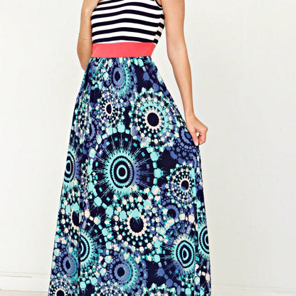 Multi Stripe Orange, Green, And Mint Sleeveless Maxi Dress With Pocket | S-3X