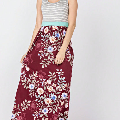Multi Stripe Orange, Green, And Mint Sleeveless Maxi Dress With Pocket | S-3X