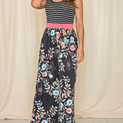 Multi Stripe Orange, Green, And Mint Sleeveless Maxi Dress With Pocket | S-3X